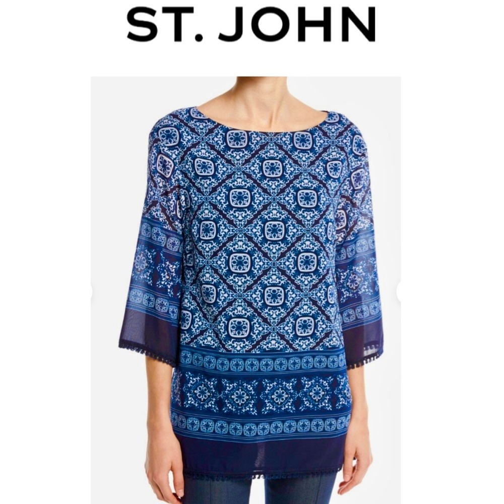 ST JOHN SILK TOP / TUNIC / 3/4 SLEEVE / NWT